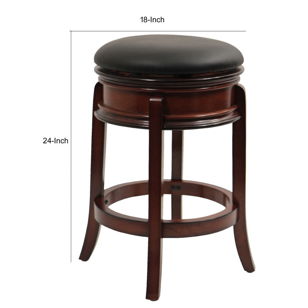 Sabi 24 inch Swivel Counter Stool Solid Wood Faux Leather Brown Black By Casagear Home BM274355