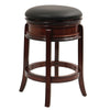 Sabi 24 inch Swivel Counter Stool, Solid Wood, Faux Leather, Brown, Black By Casagear Home