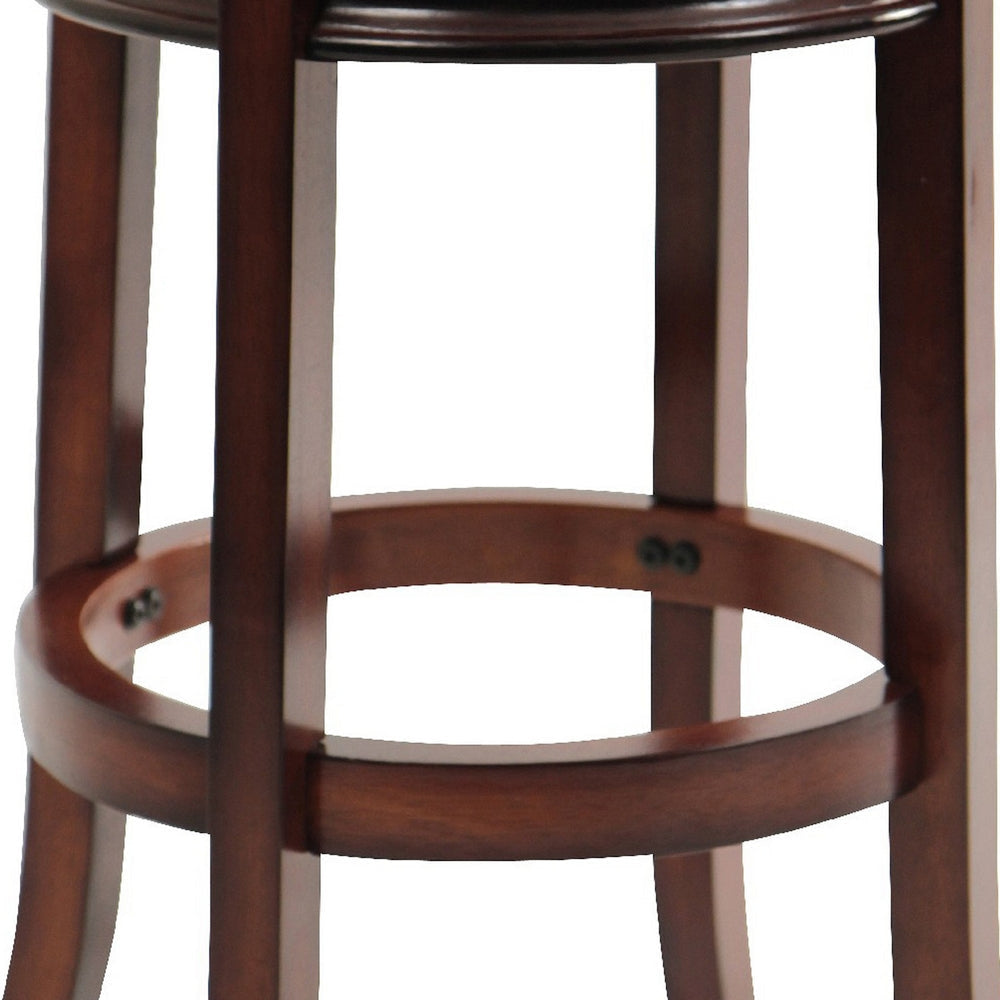 Sabi 29 inch Swivel Counter Stool Solid Wood Faux Leather Brown Black By Casagear Home BM274356