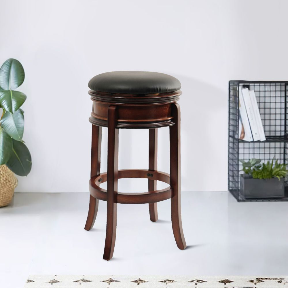 Sabi 29 inch Swivel Counter Stool Solid Wood Faux Leather Brown Black By Casagear Home BM274356