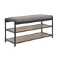 Vida 41 Inch Industrial Shoe Rack, Bench Seat, Wood Shelves, Black, Brown By Casagear Home