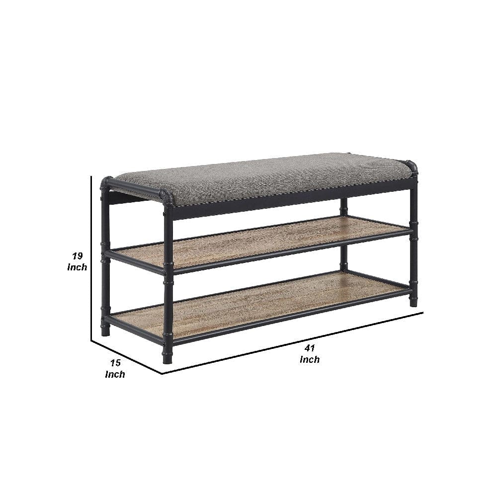 Vida 41 Inch Industrial Shoe Rack Bench Seat Wood Shelves Black Brown By Casagear Home BM274647