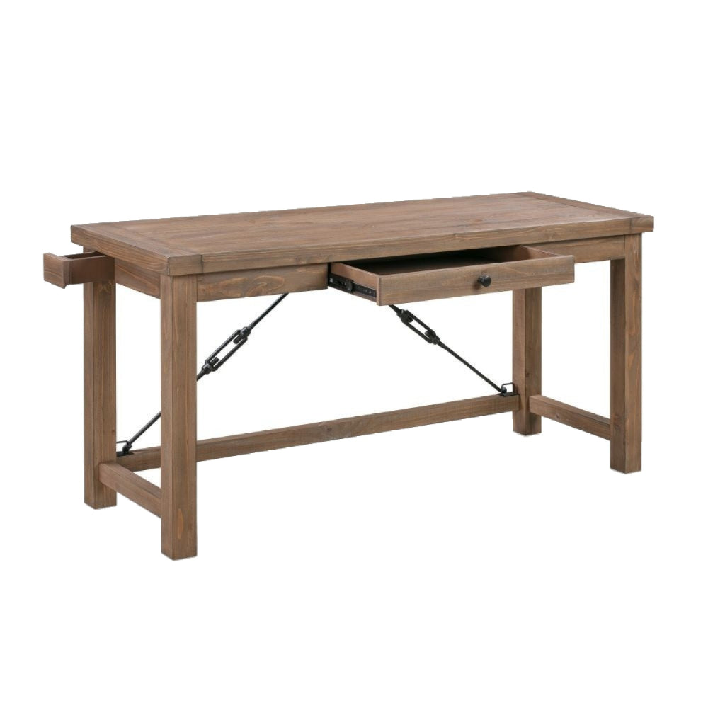 60 Inch Solid Wood Writing Desk with Drawer Metal Cross Bracers Brown By Casagear Home BM274753