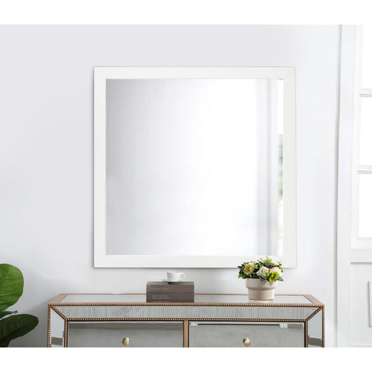 40 Inch Wall Mirror, Sleek Square Wood Frame, White By Casagear Home