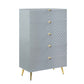 Tyra 49 Inch Wood Tall Dresser Wavy Textured Design Gold Metal Legs Gray By Casagear Home BM275529