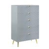 Tyra 49 Inch Wood Tall Dresser Wavy Textured Design Gold Metal Legs Gray By Casagear Home BM275529