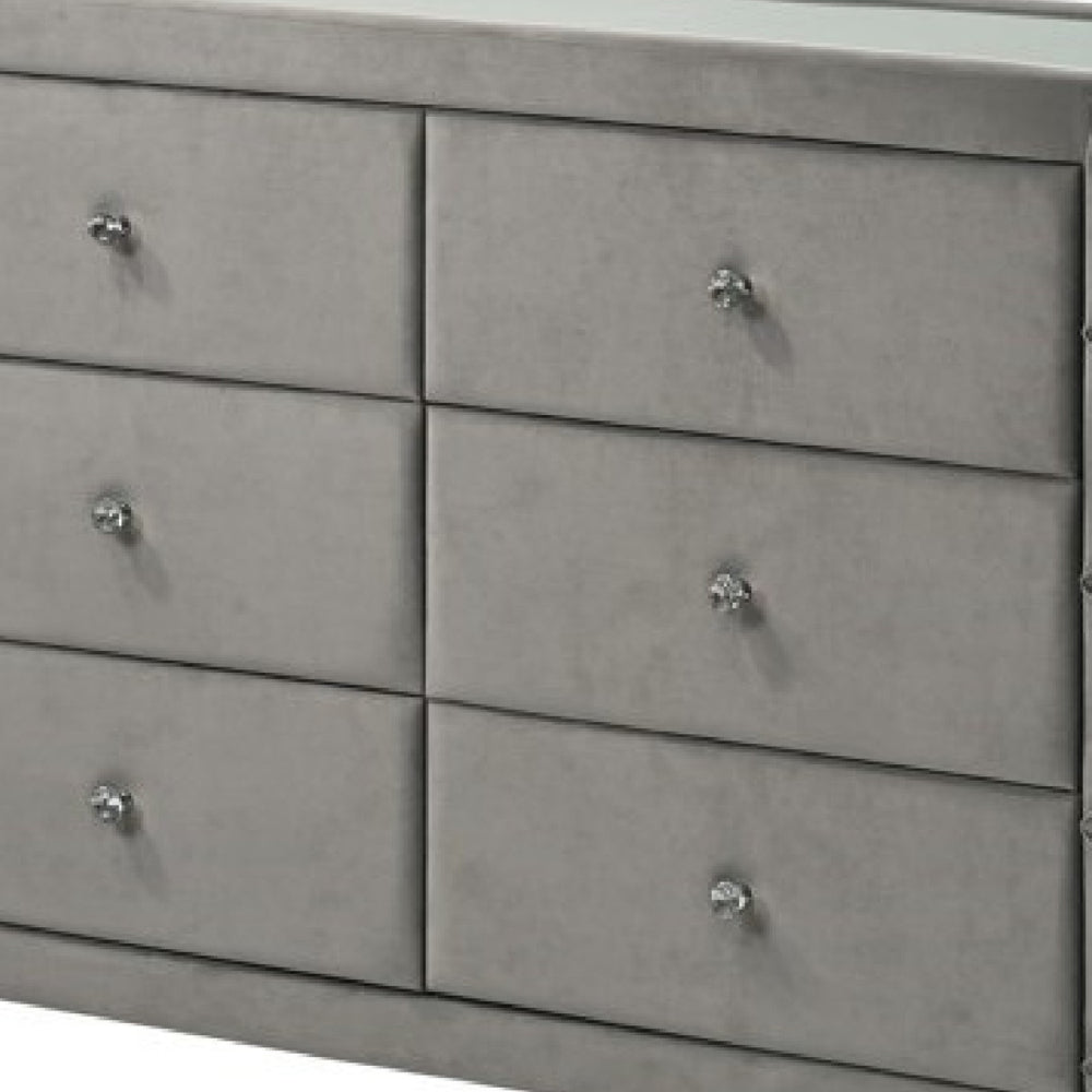 Jill 63 Inch Upholstered Dresser Tufted Velvet 2 Drawers Grey By Casagear Home BM275532