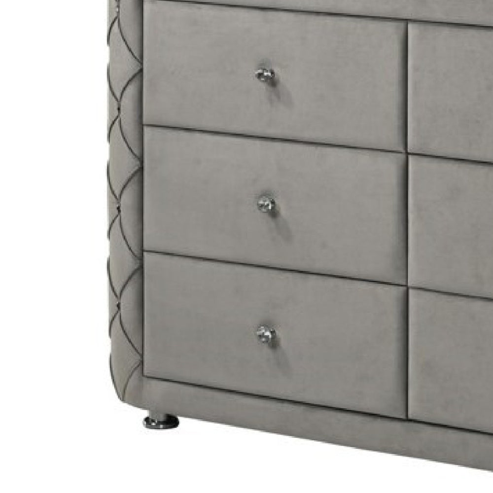 Jill 63 Inch Upholstered Dresser Tufted Velvet 2 Drawers Grey By Casagear Home BM275532