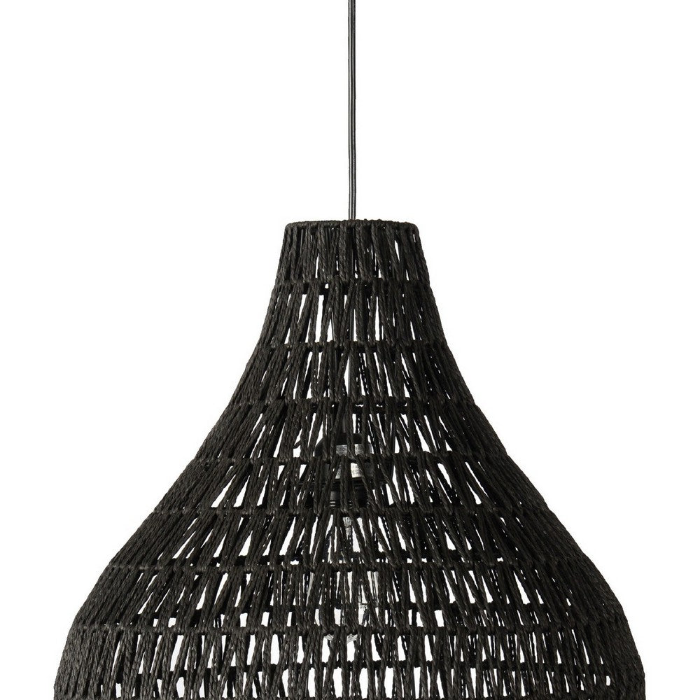 Boney 18 Inch Pendant Light Woven Rope Rounded Shape Iron Black By Casagear Home BM275598