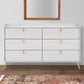 Cos 58 Inch Modern Wood Dresser with 6 Drawers, Metal Handles, White, Gold By Casagear Home