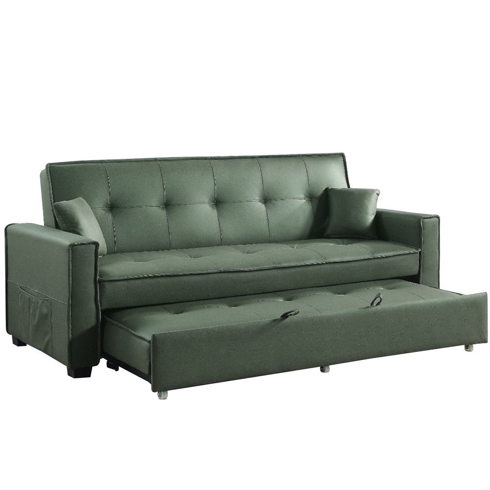 82 Inch Adjustable Sofa, Pull Out Trundle, Tufted, Dark Green By Casagear Home