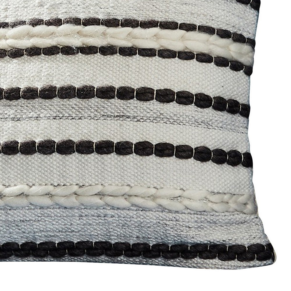 18 Inch Decorative Throw Pillow Cover Black Lined Beading Gray Fabric By Casagear Home BM276709