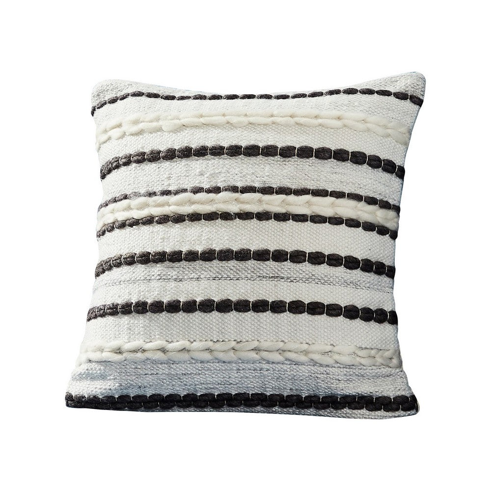 18 Inch Decorative Throw Pillow Cover Black Lined Beading Gray Fabric By Casagear Home BM276709