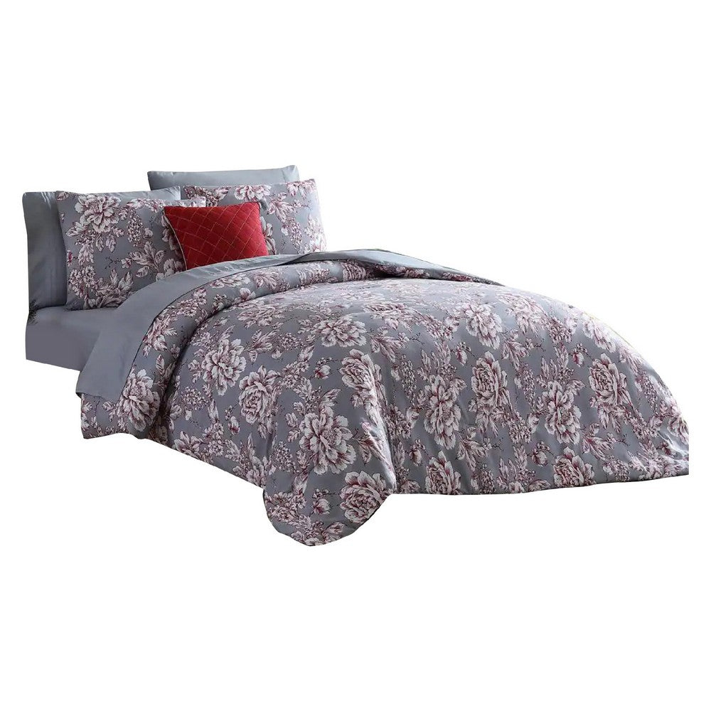 Tyler 8 Piece Microfiber Queen Bed Set Floral Print The Urban Port Gray By Casagear Home BM277013