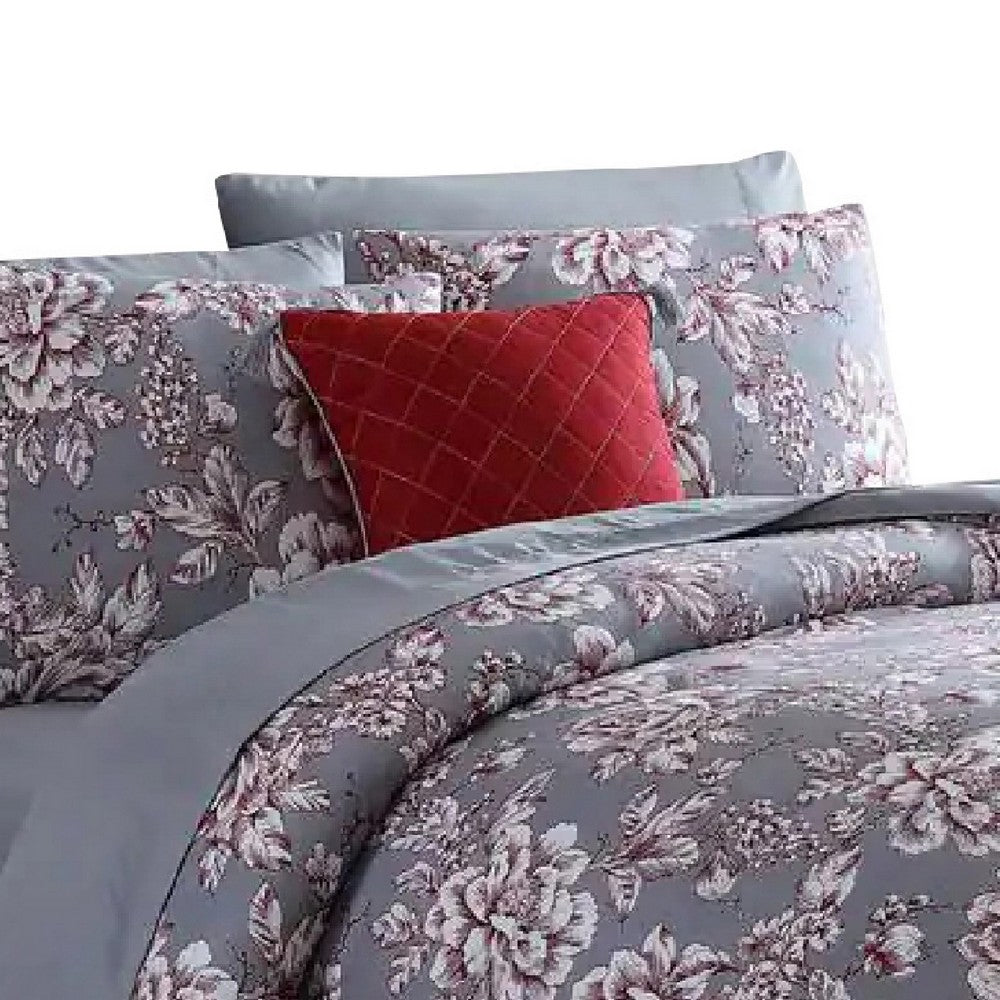 Tyler 8 Piece Microfiber Queen Bed Set Floral Print The Urban Port Gray By Casagear Home BM277013