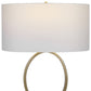 27 Inch Metal Table Lamp Oval Center Ring Gold White By Casagear Home BM277022