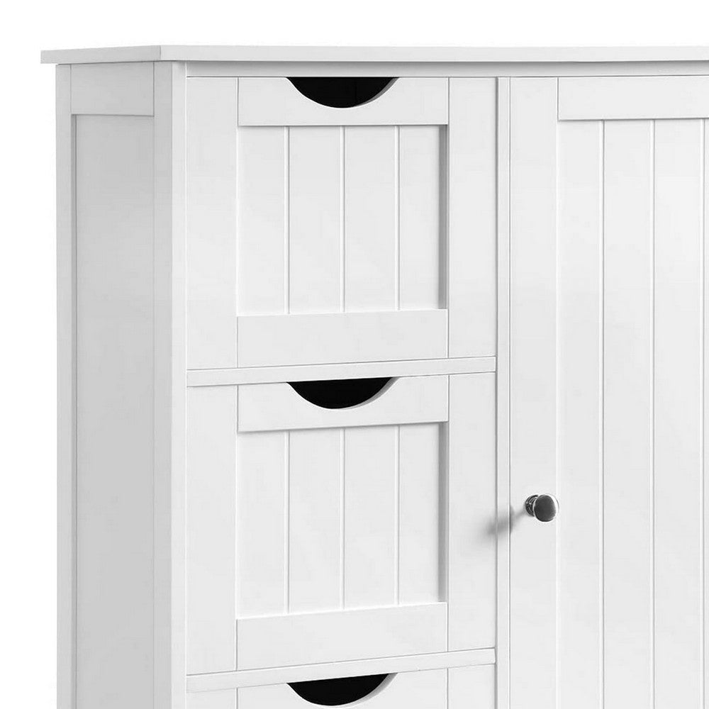 Deavan 32 Inch Wood Multipurpose Storage Cabinet 3 Drawers 1 Door White BM277128