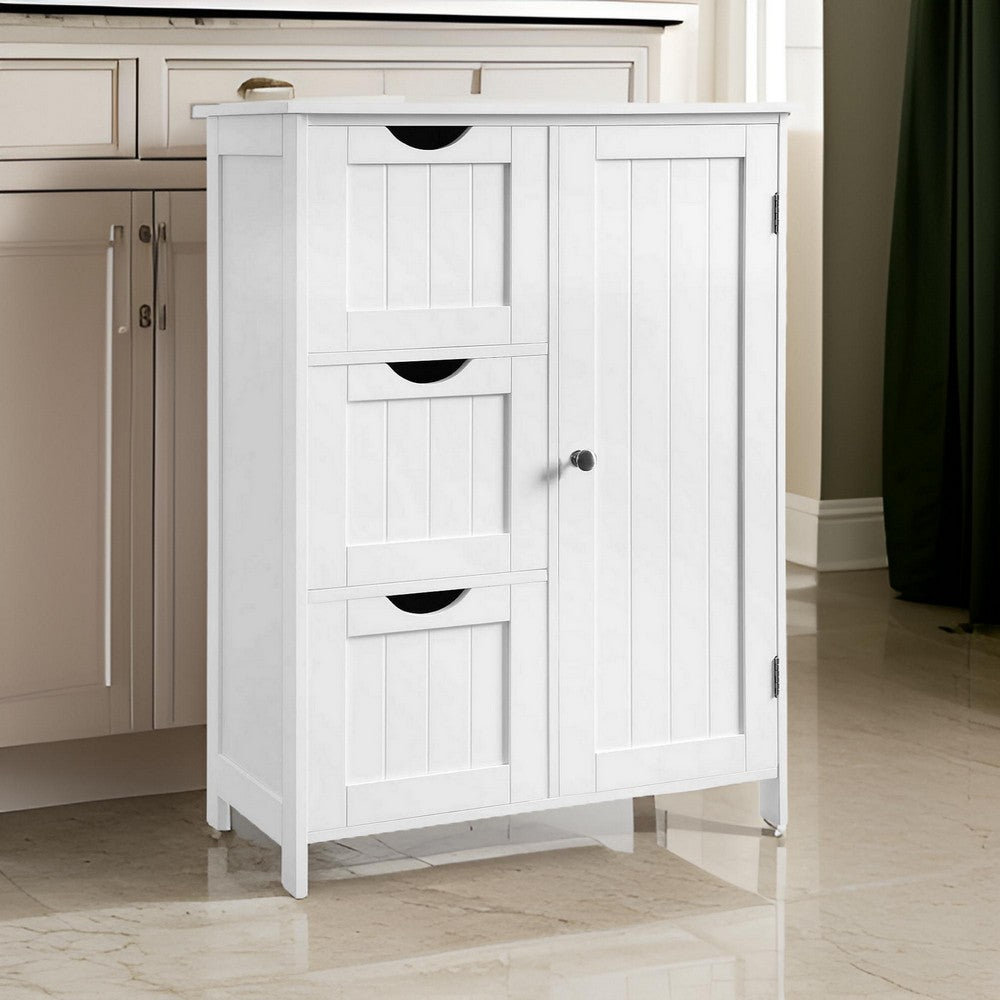 Deavan 32 Inch Wood Multipurpose Storage Cabinet, 3 Drawers, 1 Door, White