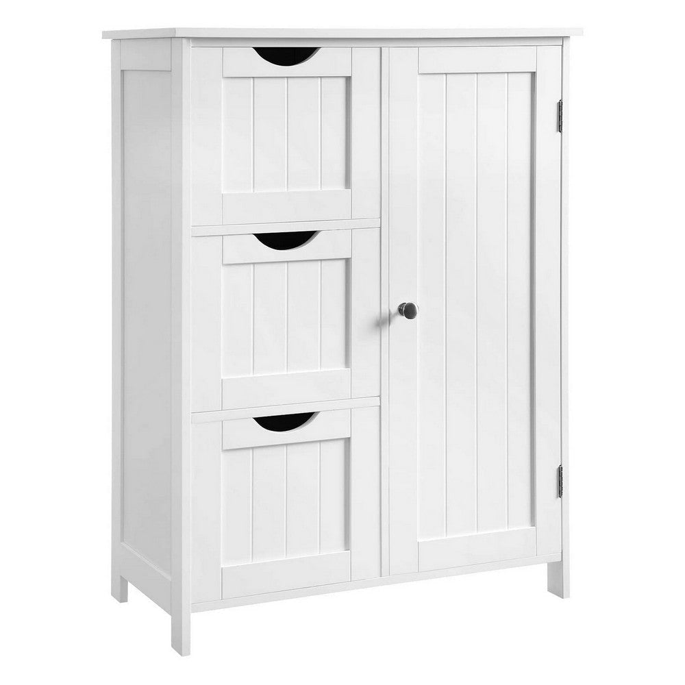 Deavan 32 Inch Wood Multipurpose Storage Cabinet 3 Drawers 1 Door White BM277128