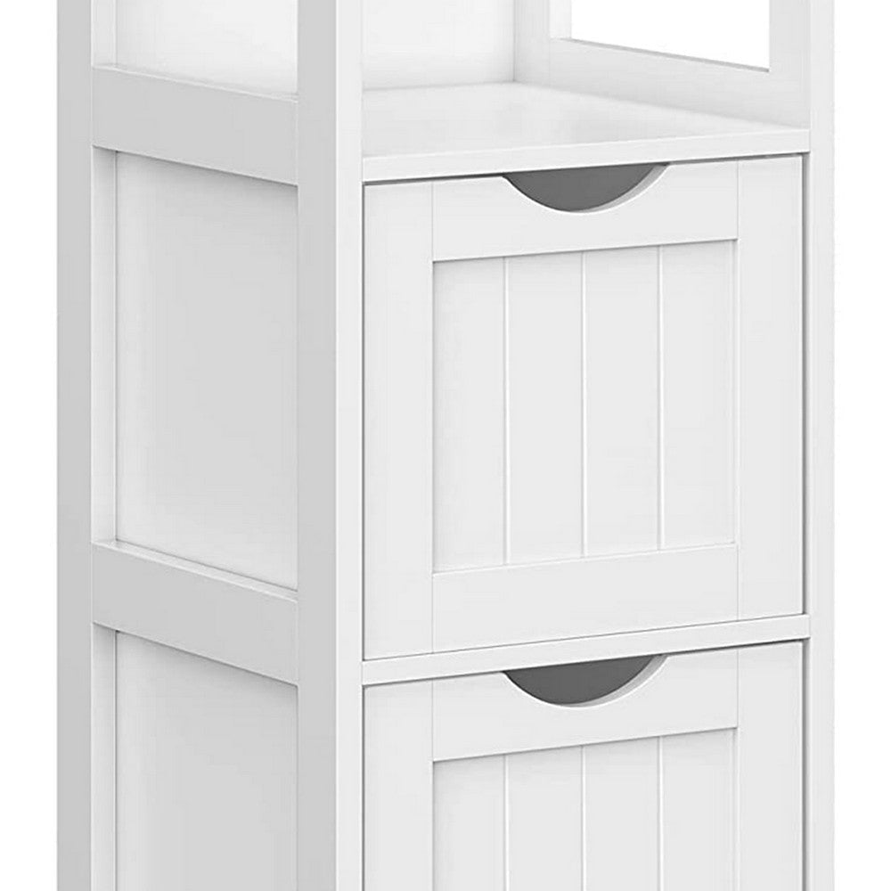 Deavan 35 Inch Multipurpose Bathroom Linen Organizer 2 Drawers White BM277129