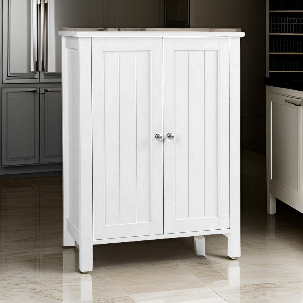 Deavan 31 Inch Wood Bathroom Storage Cabinet, 2 Doors, Plank Style, White By Casagear Home