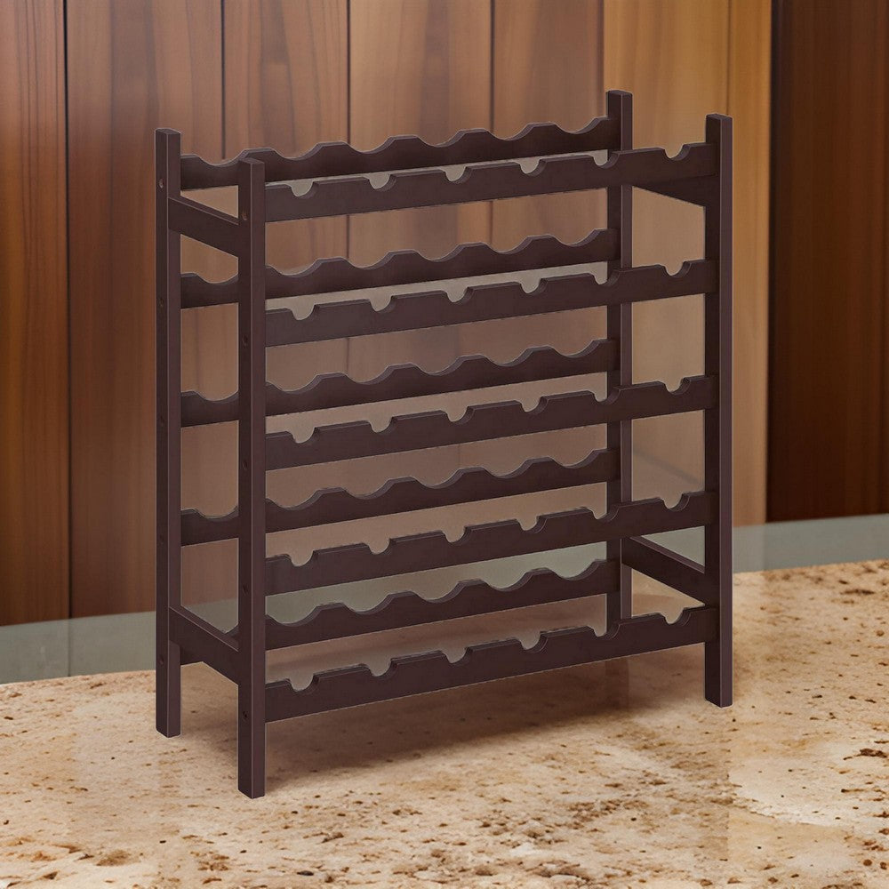 Naomi 29 Inch 5 Tier Wine Rack, Bamboo Frame, 30 Bottles, Espresso Brown By Casagear Home