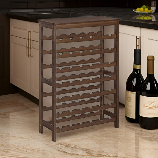 Naomi 39 Inch 7 Tier Wine Rack, Bamboo Frame, 42 Bottles, Walnut Brown By Casagear Home