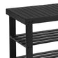 Roy 28 Inch Shoe Bench 2 Tier Storage Rack Bamboo Frame Black By Casagear Home BM277149