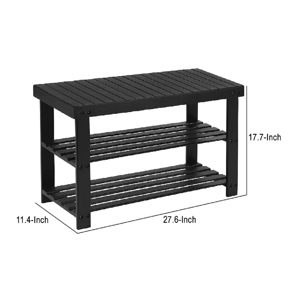 Roy 28 Inch Shoe Bench 2 Tier Storage Rack Bamboo Frame Black By Casagear Home BM277149