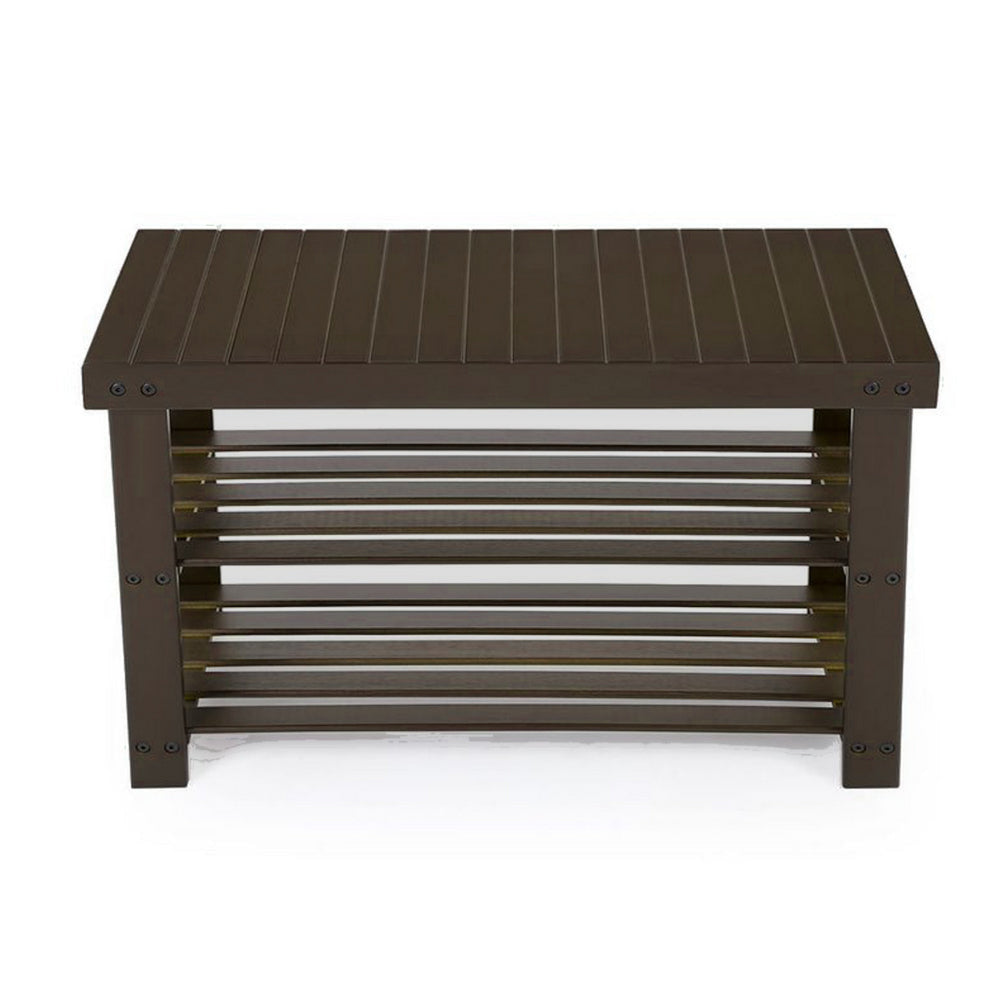 Roy 28 Inch Shoe Bench 2 Tier Storage Rack Bamboo Frame Espresso Brown By Casagear Home BM277150