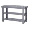 Roy 28 Inch Shoe Bench 2 Tier Storage Rack Bamboo Frame Gray By Casagear Home BM277152