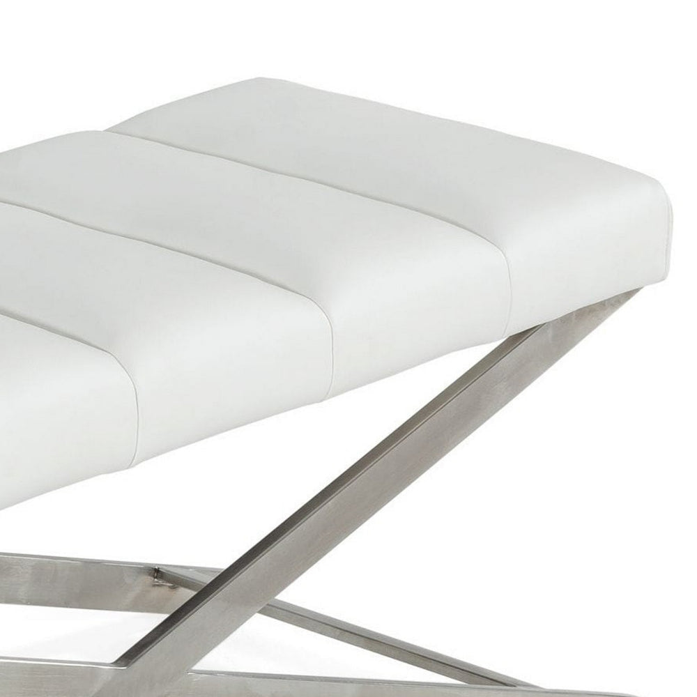 Cid 47 Inch Vegan Faux Leather Bench with Steel Legs White Silver By Casagear Home BM277343