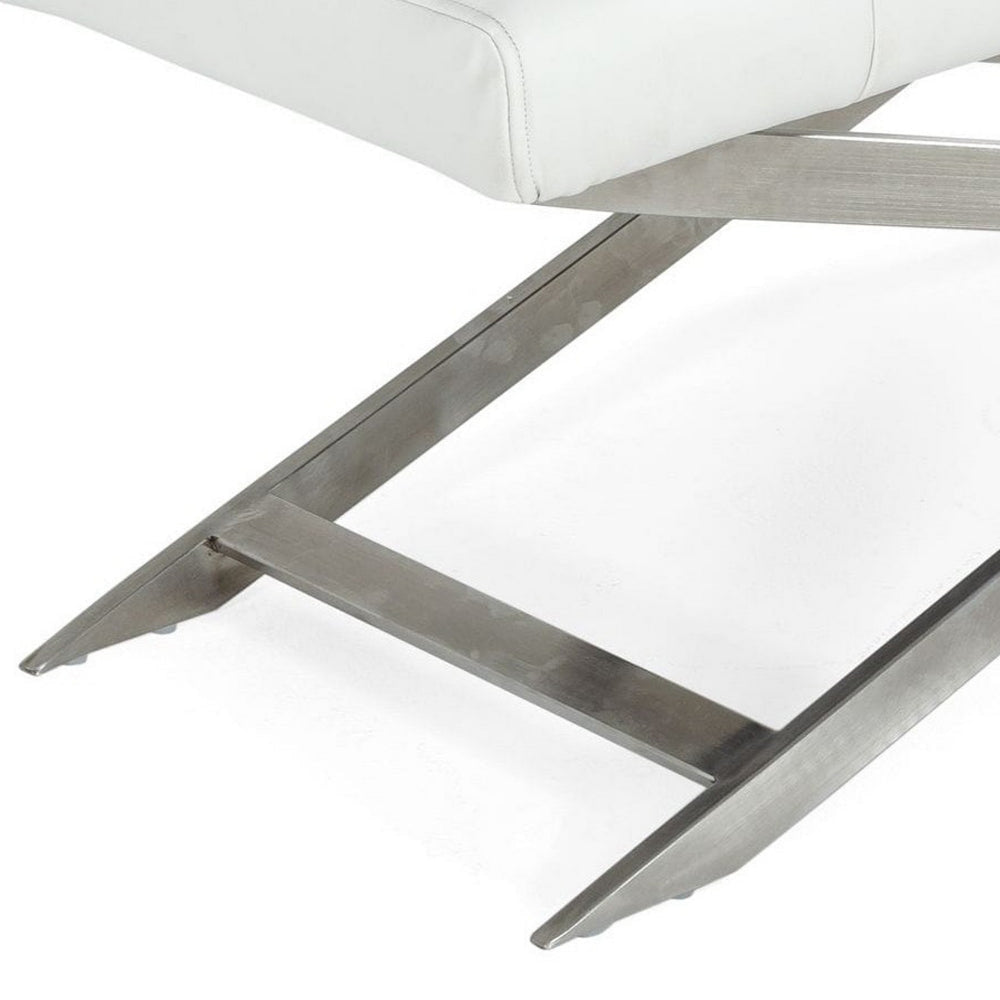 Cid 47 Inch Vegan Faux Leather Bench with Steel Legs White Silver By Casagear Home BM277343