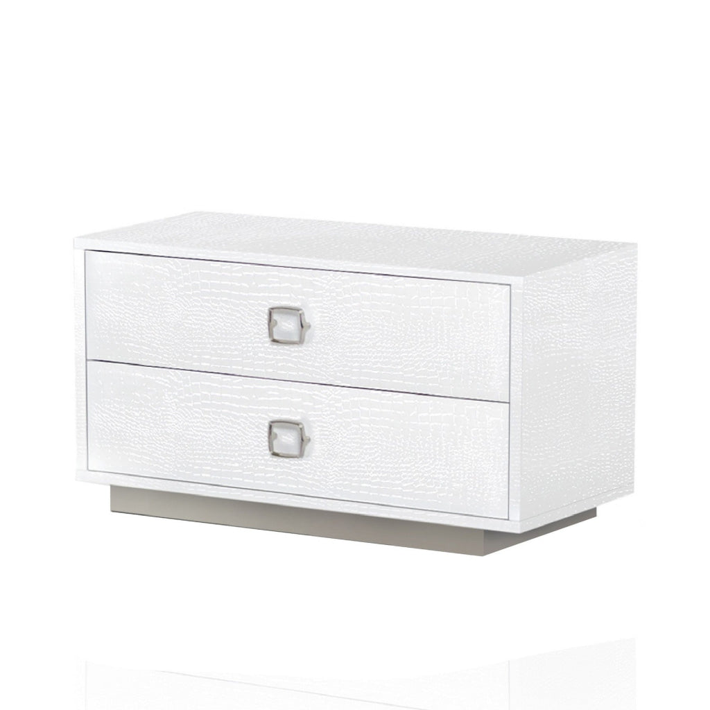 Hart 32 Inch Modern Nightstand 2 Drawers Textured Lacquer Finish White By Casagear Home BM277355