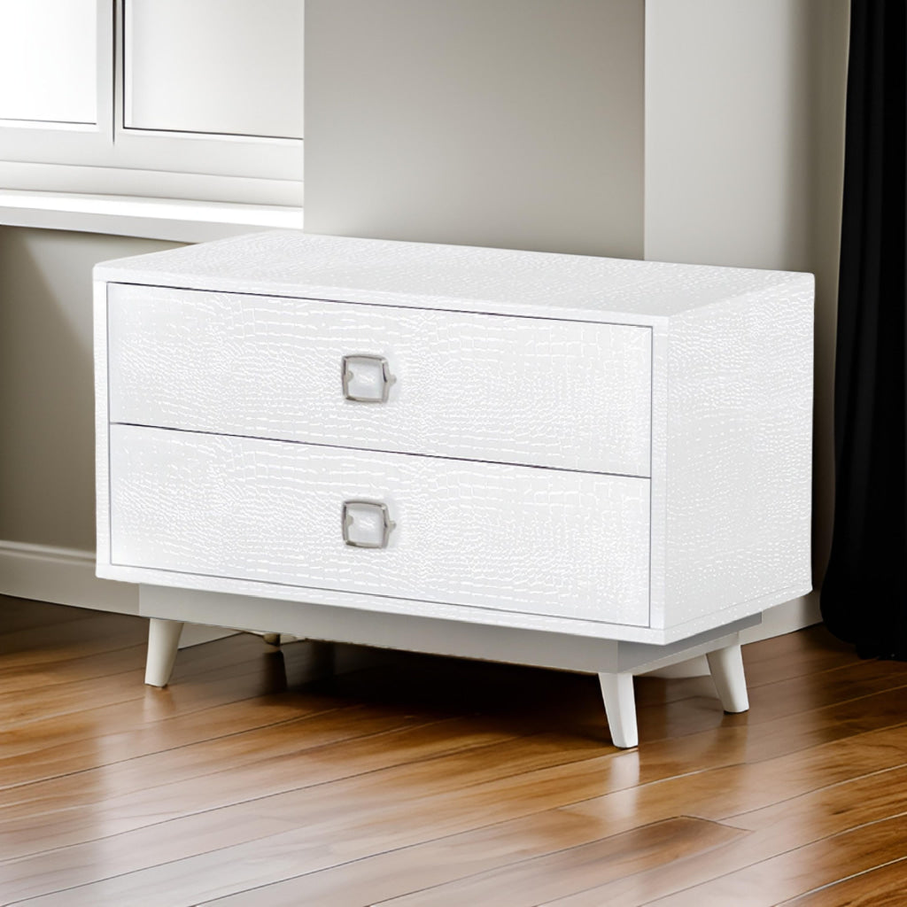 Hart 32 Inch Modern Nightstand 2 Drawers Textured Lacquer Finish White By Casagear Home BM277355