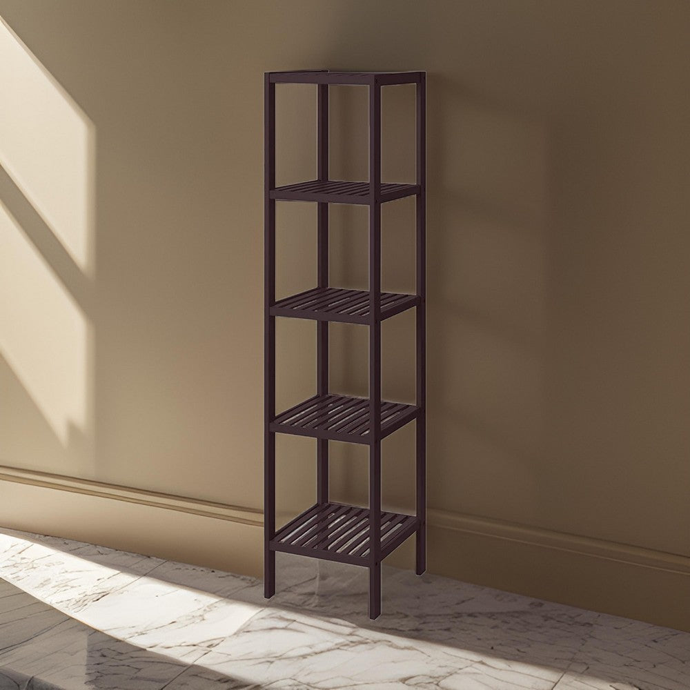 57 Inch Multifunctional Storage Rack Shelves, 5 Tier, Bamboo, Dark Brown By Casagear Home