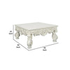 Ataa 50 Inch Square Coffee Table Ornate Floral Carvings Claw Feet White By Casagear Home BM279003