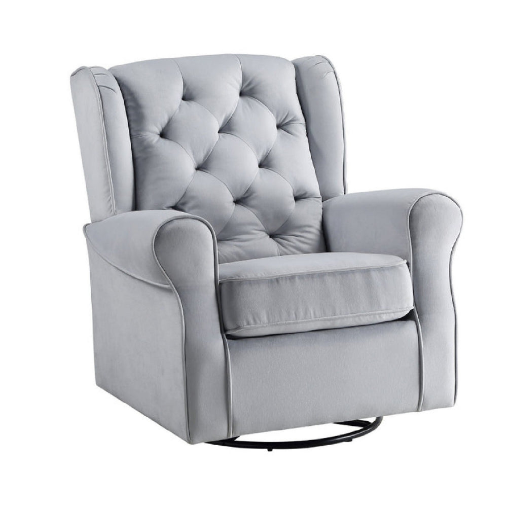 35 Inch Accent Swivel Chair Glider Tufted Back Gray By Casagear Home BM279090