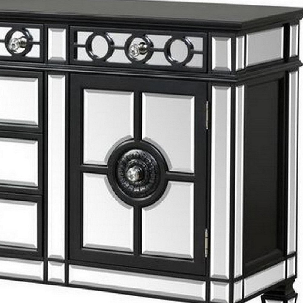 Luna 68 Inch Sideboard Buffet Console Cabinet Mirrored 6 Drawers Black By Casagear Home BM279096