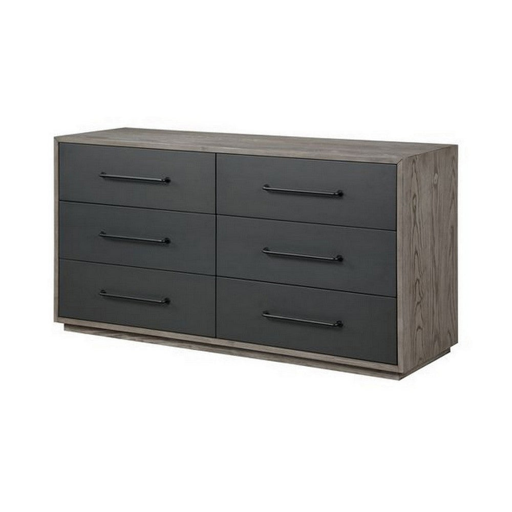 60 Inch Minimalistic 6 Drawer Wood Dresser Subtle Grain Details Gray By Casagear Home BM279139