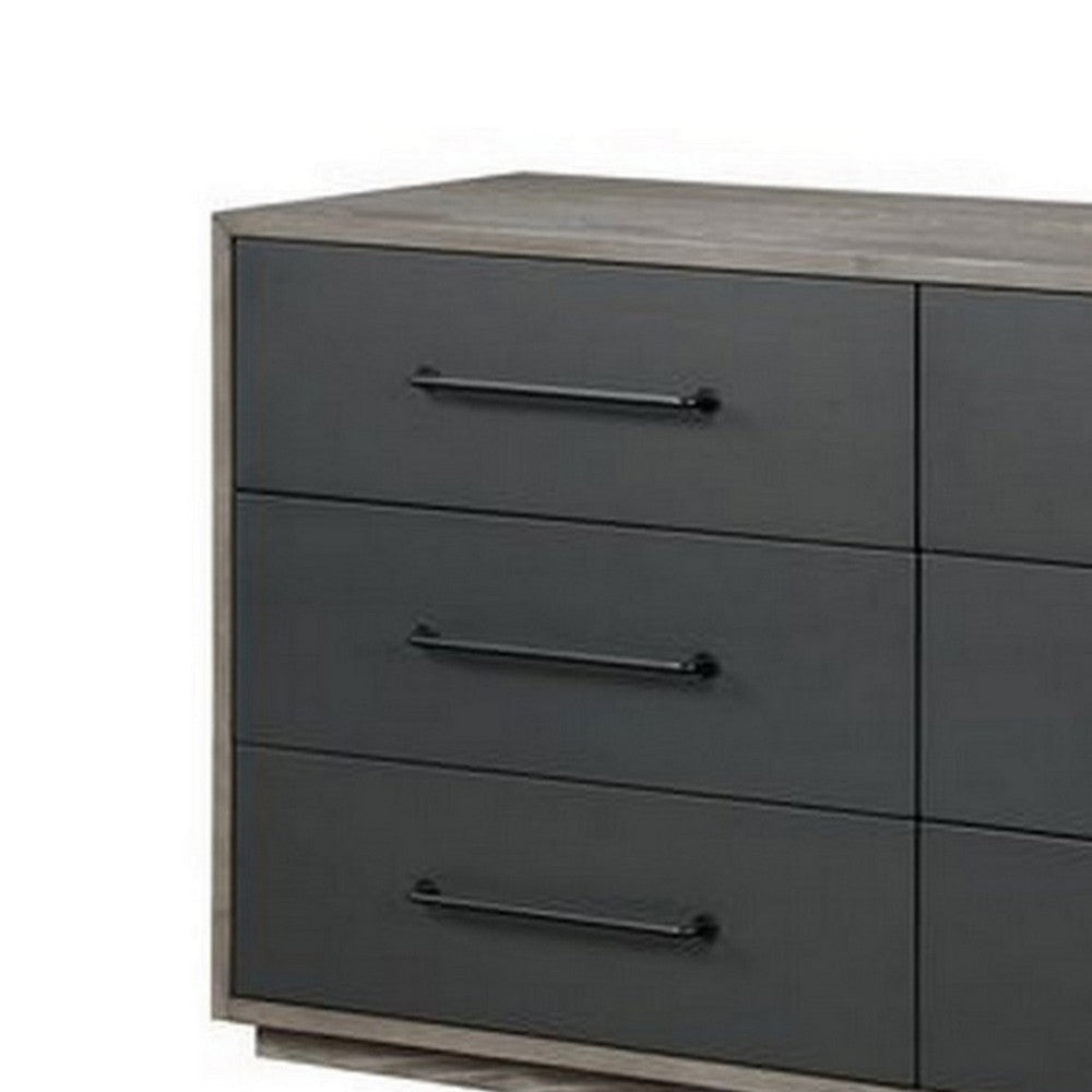 60 Inch Minimalistic 6 Drawer Wood Dresser Subtle Grain Details Gray By Casagear Home BM279139