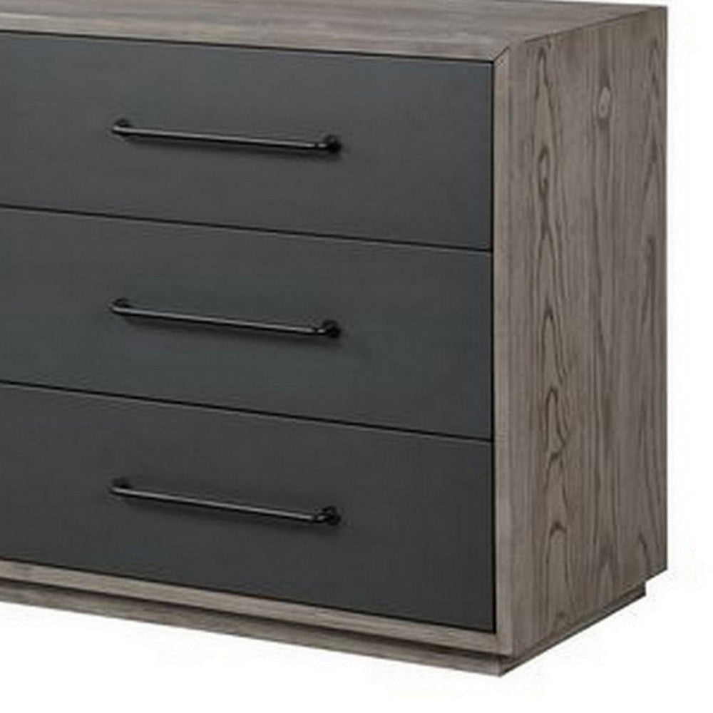 60 Inch Minimalistic 6 Drawer Wood Dresser Subtle Grain Details Gray By Casagear Home BM279139