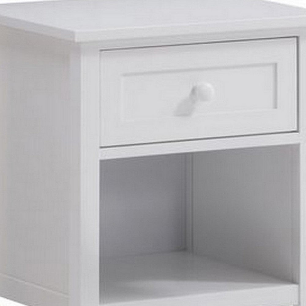 Mio 24 Inch Single Drawer Nightstand Solid Wood Open Shelf Glossy White - BM279145 BM279145