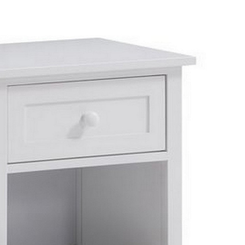 Mio 24 Inch Single Drawer Nightstand Solid Wood Open Shelf Glossy White - BM279145 BM279145