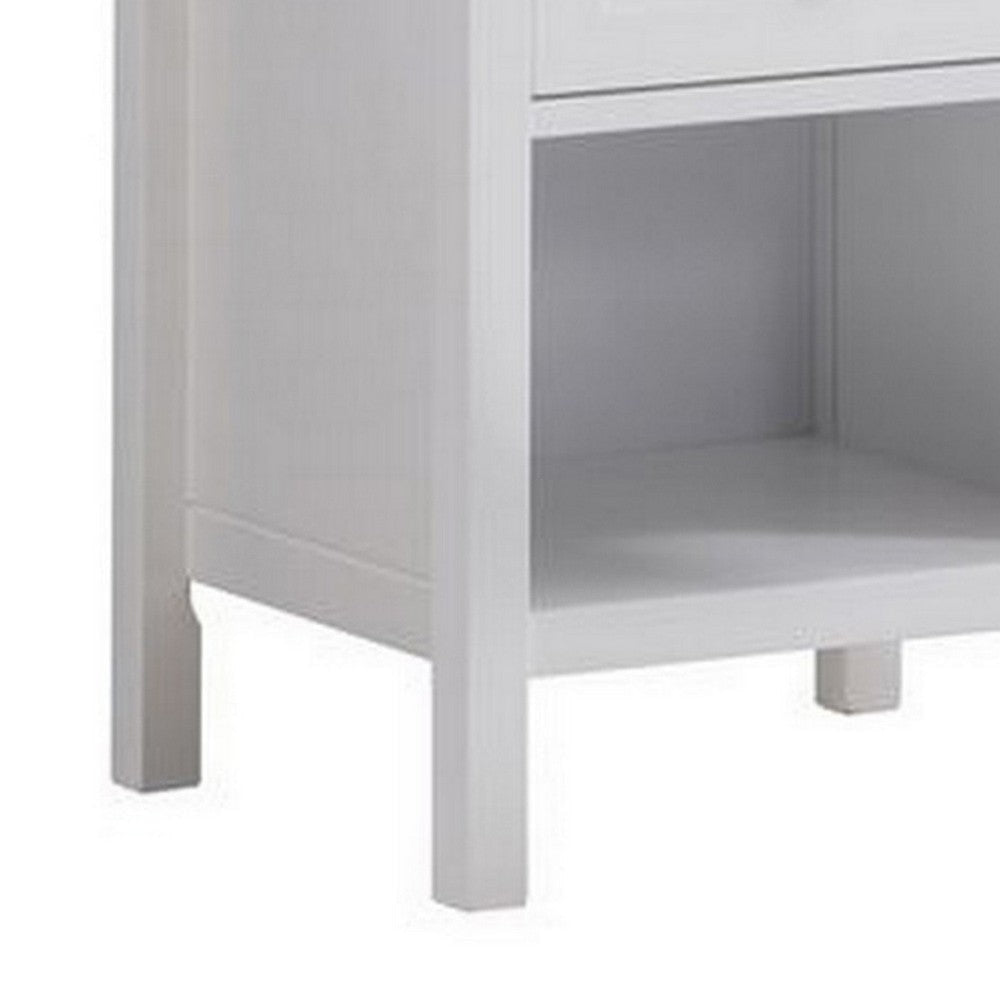 Mio 24 Inch Single Drawer Nightstand Solid Wood Open Shelf Glossy White - BM279145 BM279145