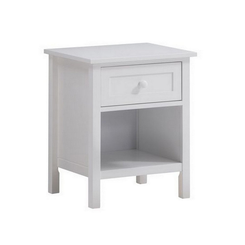 Mio 24 Inch Single Drawer Nightstand Solid Wood Open Shelf Glossy White - BM279145 BM279145