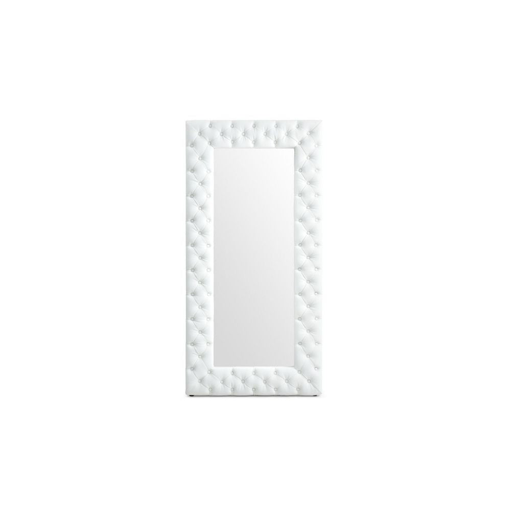 Cid 80 Inch Full Length Floor Mirror Tufted Faux Leather Frame White By Casagear Home BM279381