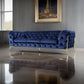 Reno Joni 97 Inch Modern Sofa Chesterfield Velour Fabric Blue Gold By Casagear Home BM279671