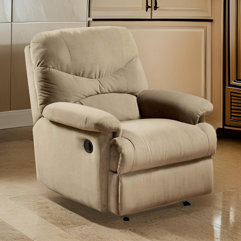 Deby 35 Inch Modern Recliner Foam Cushioned Seat Soft Microfiber Beige By Casagear Home BM280249