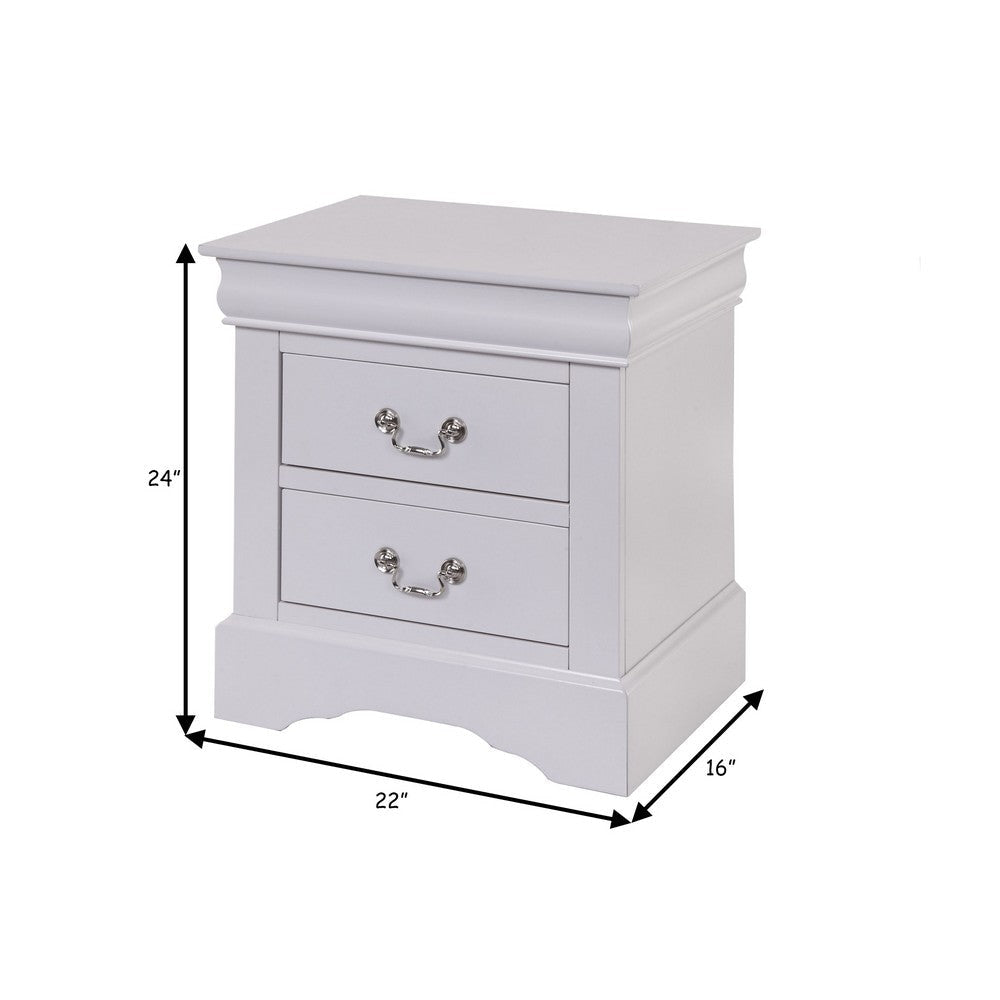 24 Inch Modern Classic Nightstand 2 Drawers Drop Handles Wood White By Casagear Home BM280265